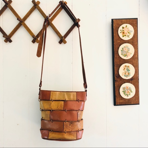 Vintage Handbags - Vintage Leather Patchwork Bucket Bag